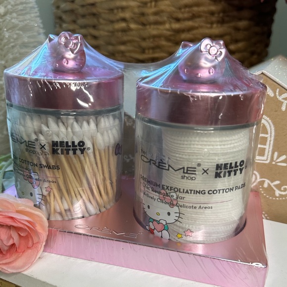 Hello Kitty Crème Shop glass bottles vanity pink tray q tips cotton Christmas main image 7